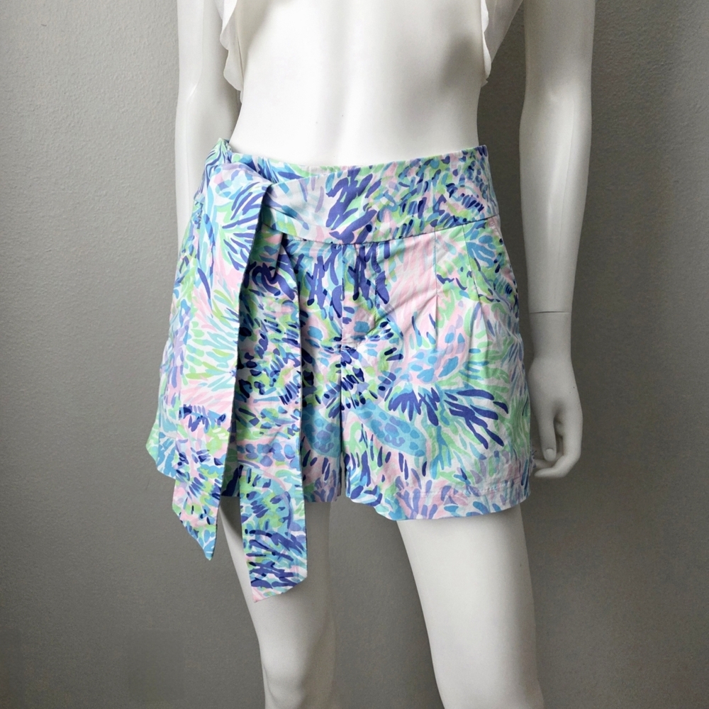 Lilly Pulitzer Kaden Cotton Blend Shorts With Waist Tie & Hand Pocketps, Size 6